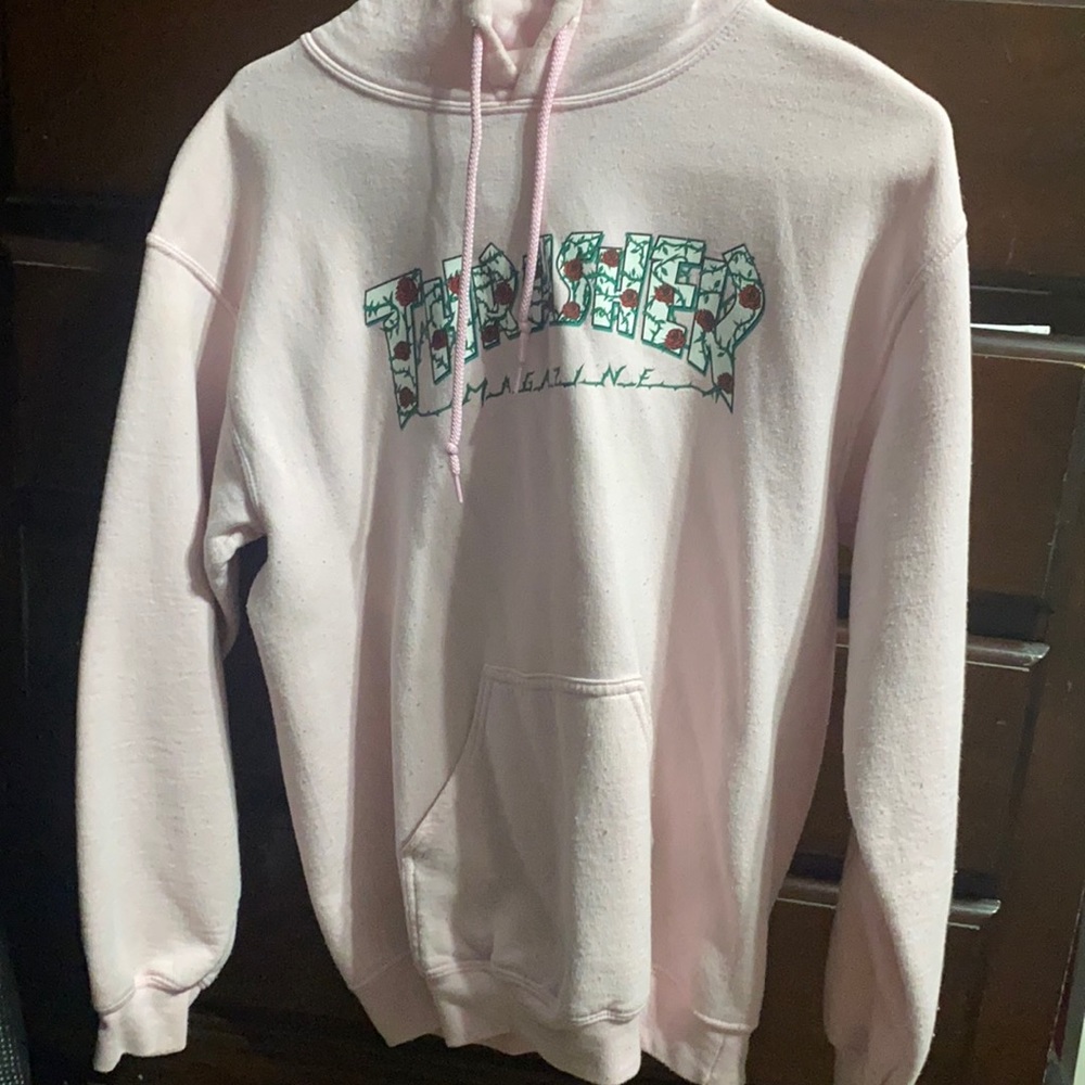 thrasher light pink roses hoodie